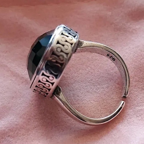 Sterling Silver Emerald Tube Chain Bracelet Matching Oversized Resizable Ring - Picture 8 of 8